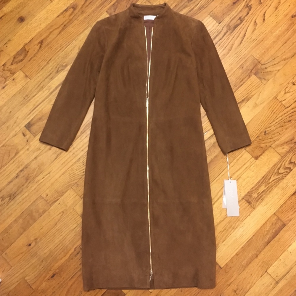 100% Leather Coat in Caramel Brown
